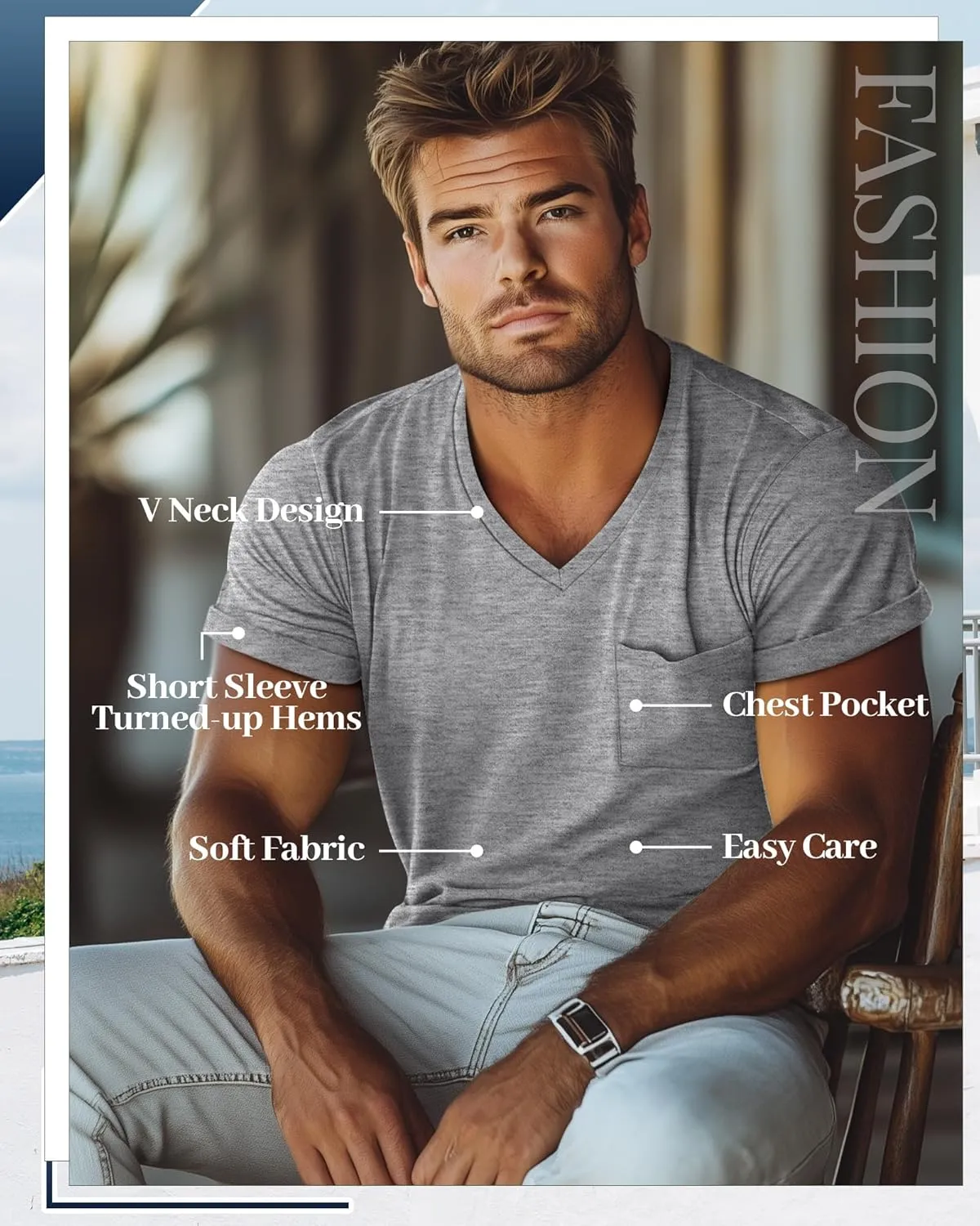 Neer 3 Pack Men's Big and Tall V Neck Pocket T-Shirts, Short Sleeve Shirts 35% Cotton Summer Loose Fit Casual Basic Tee
