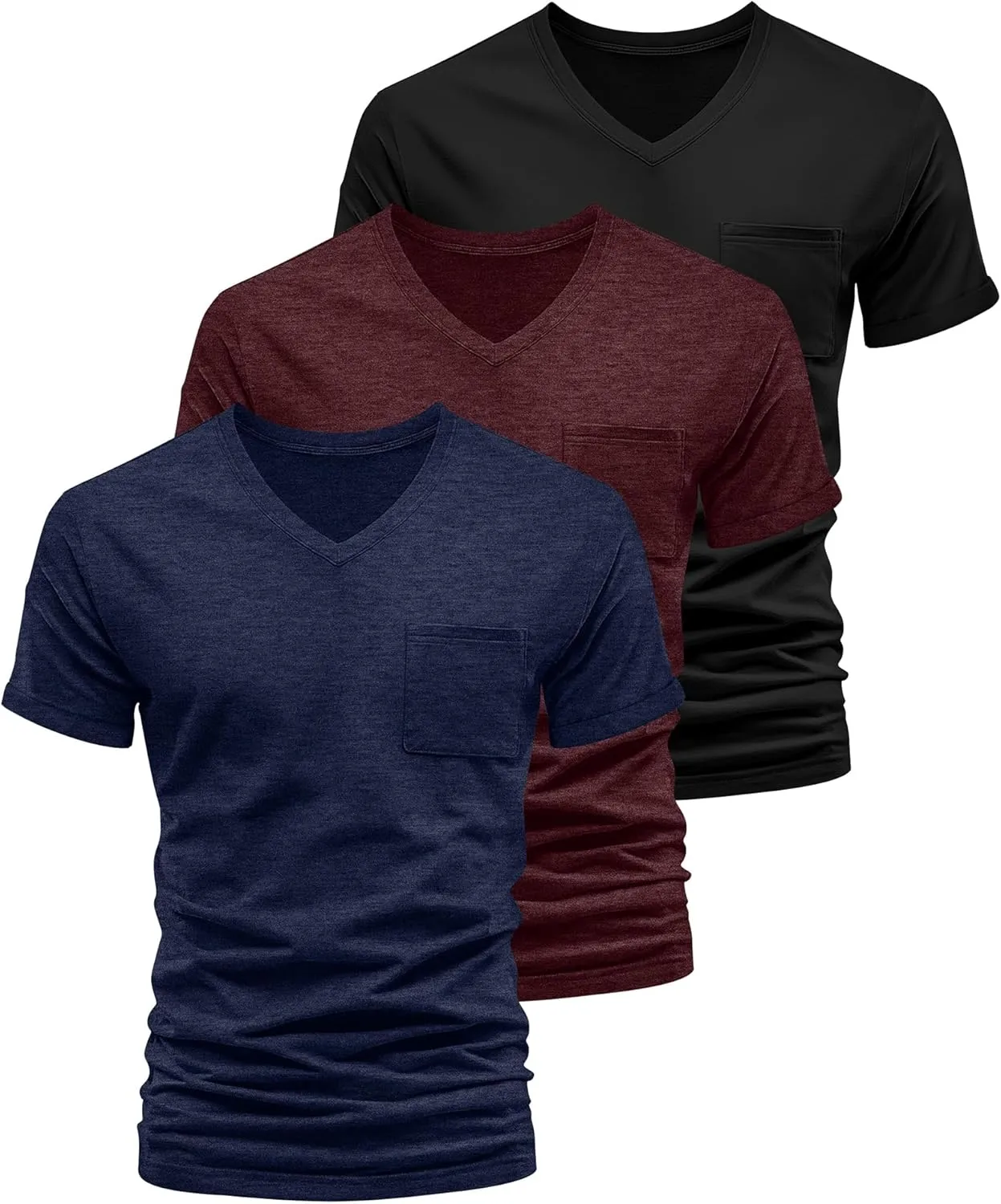 Neer 3 Pack Men's Big and Tall V Neck Pocket T-Shirts, Short Sleeve Shirts 35% Cotton Summer Loose Fit Casual Basic Tee