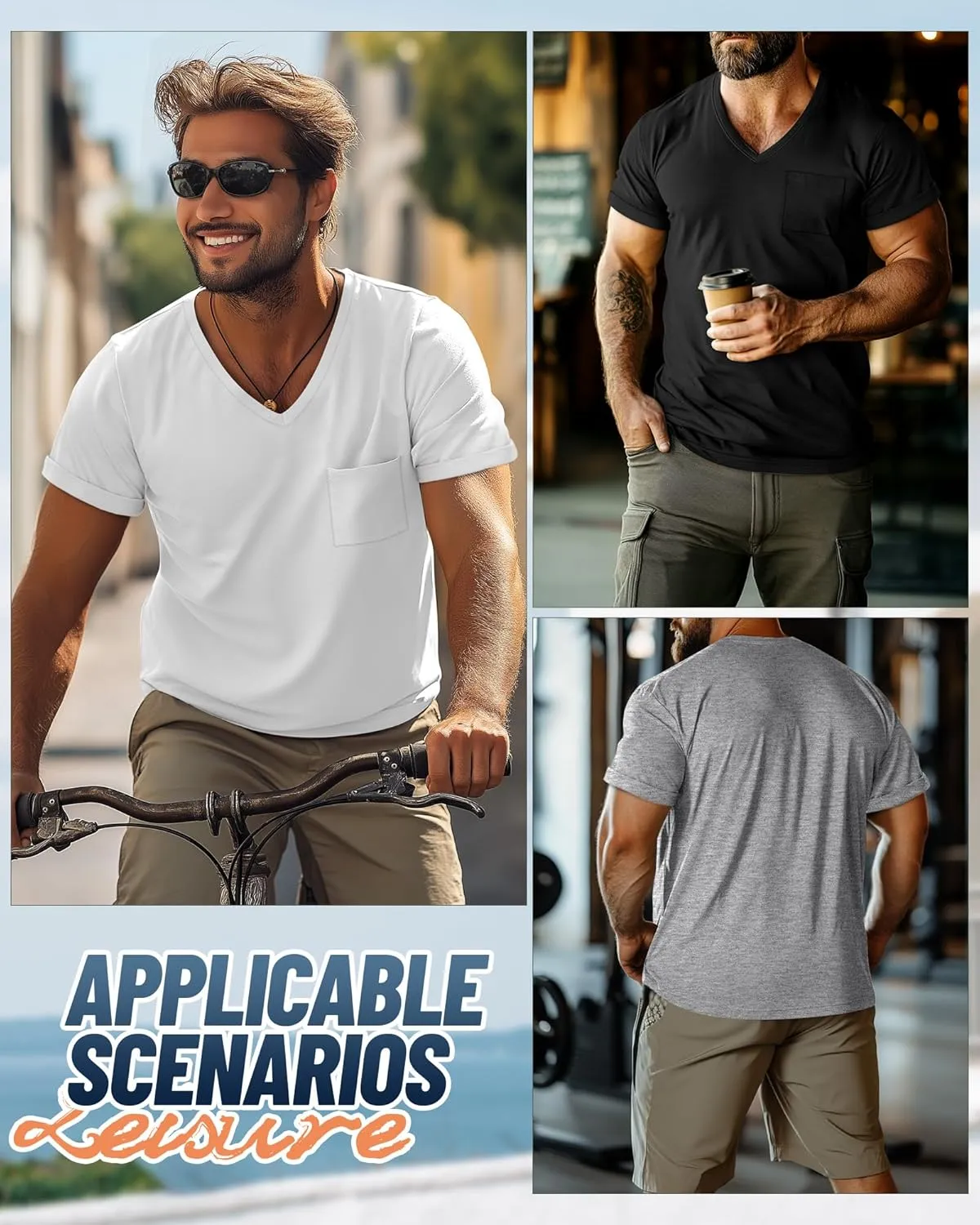 Neer 3 Pack Men's Big and Tall V Neck Pocket T-Shirts, Short Sleeve Shirts 35% Cotton Summer Loose Fit Casual Basic Tee