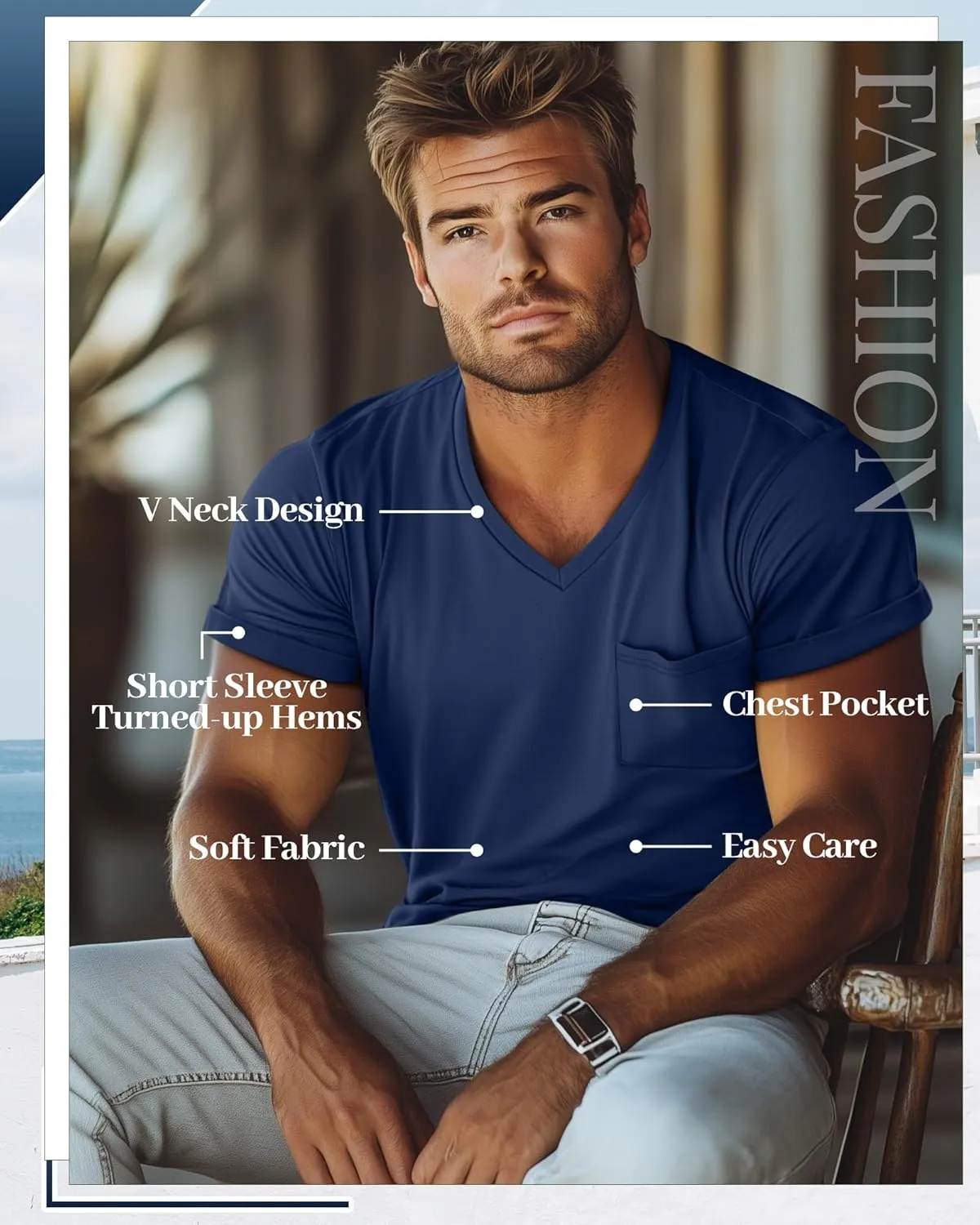 Neer 3 Pack Men's Big and Tall V Neck Pocket T-Shirts, Short Sleeve Shirts 35% Cotton Summer Loose Fit Casual Basic Tee