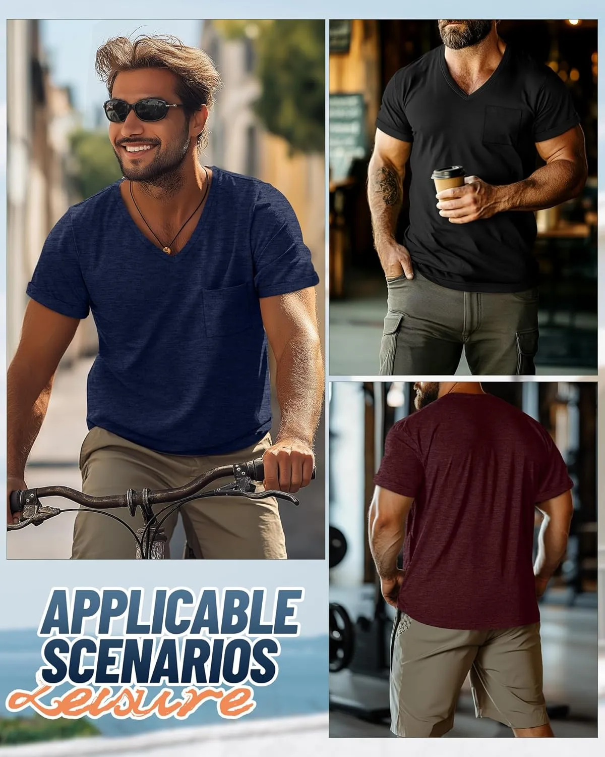 Neer 3 Pack Men's Big and Tall V Neck Pocket T-Shirts, Short Sleeve Shirts 35% Cotton Summer Loose Fit Casual Basic Tee