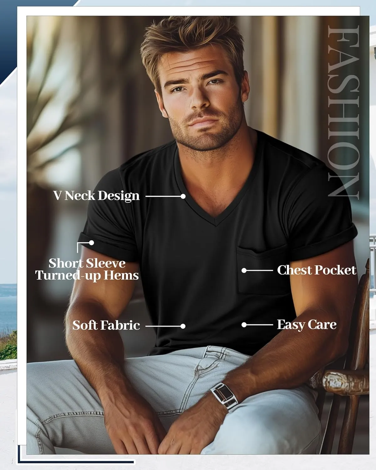 Neer 3 Pack Men's Big and Tall V Neck Pocket T-Shirts, Short Sleeve Shirts 35% Cotton Summer Loose Fit Casual Basic Tee