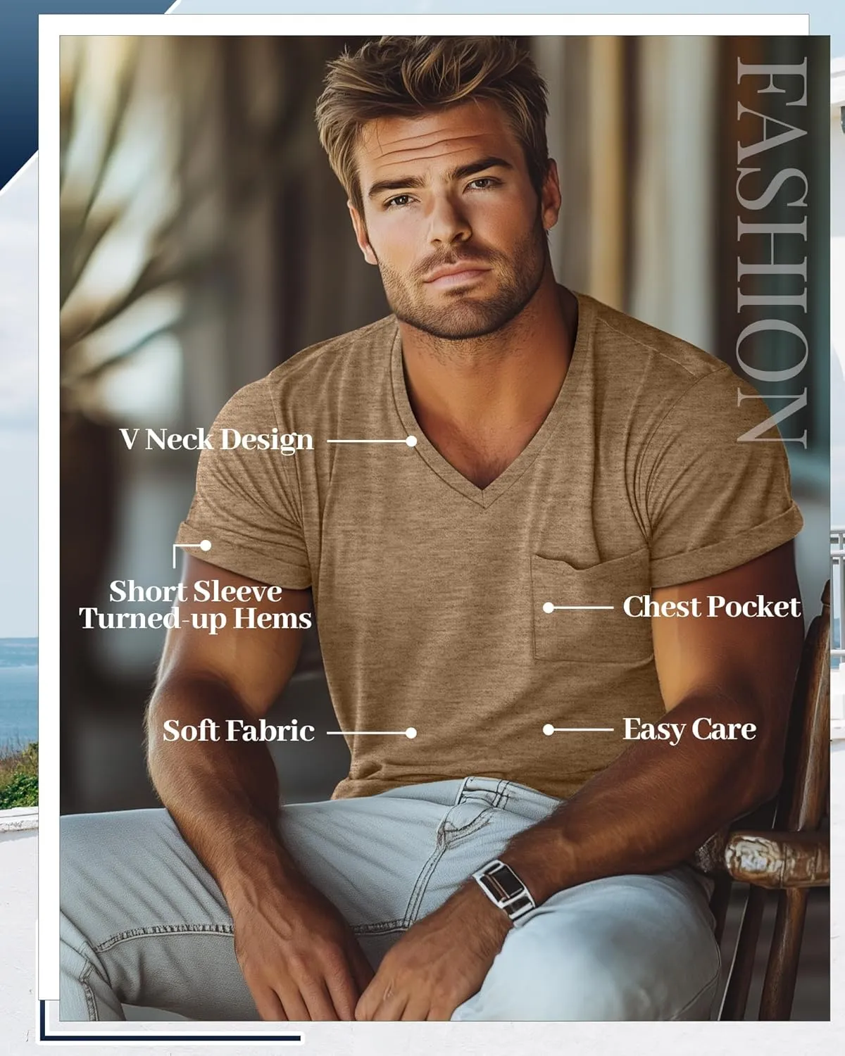 Neer 3 Pack Men's Big and Tall V Neck Pocket T-Shirts, Short Sleeve Shirts 35% Cotton Summer Loose Fit Casual Basic Tee