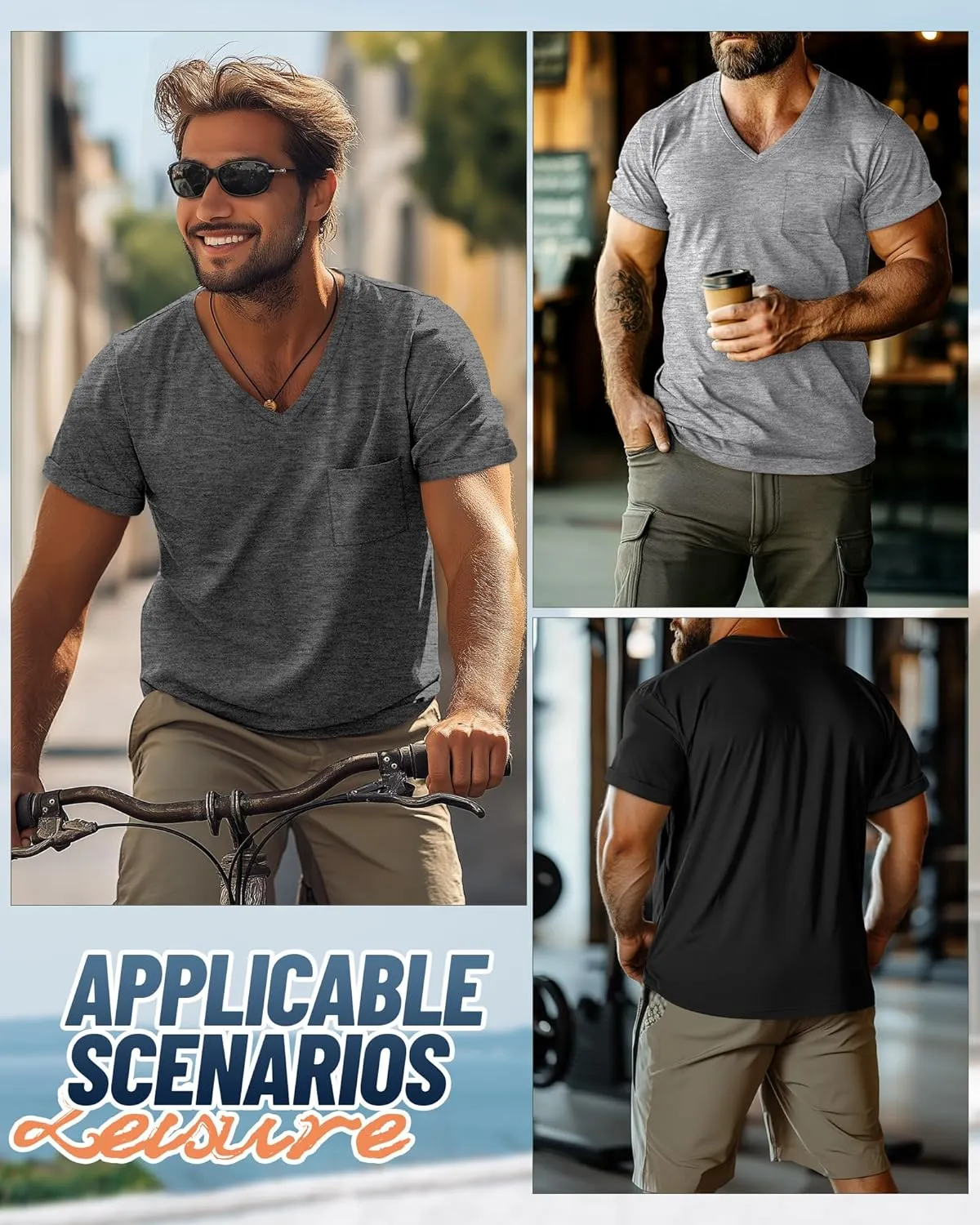 Neer 3 Pack Men's Big and Tall V Neck Pocket T-Shirts, Short Sleeve Shirts 35% Cotton Summer Loose Fit Casual Basic Tee