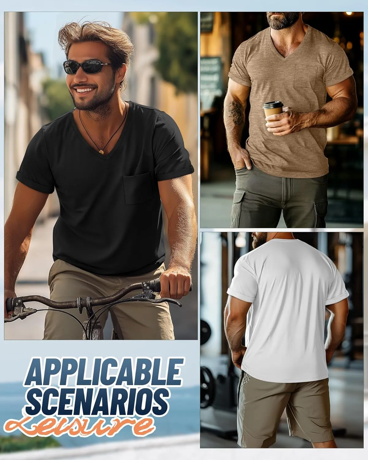 Neer 3 Pack Men's Big and Tall V Neck Pocket T-Shirts, Short Sleeve Shirts 35% Cotton Summer Loose Fit Casual Basic Tee