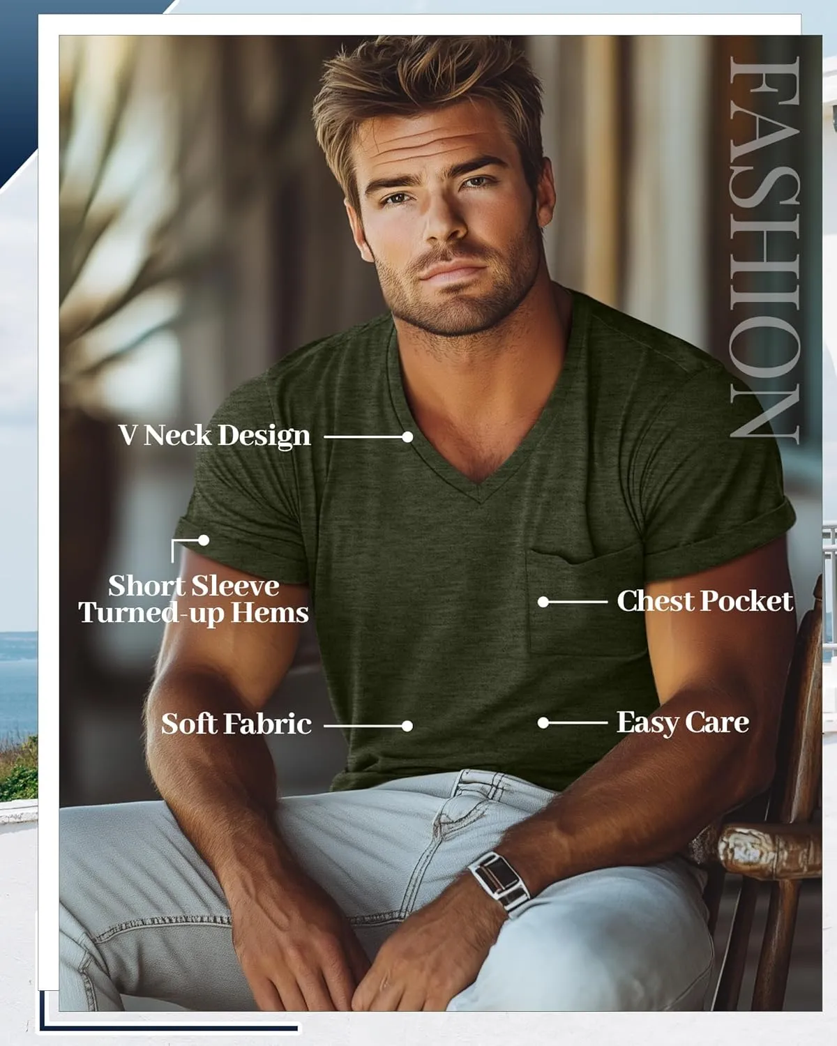 Neer 3 Pack Men's Big and Tall V Neck Pocket T-Shirts, Short Sleeve Shirts 35% Cotton Summer Loose Fit Casual Basic Tee