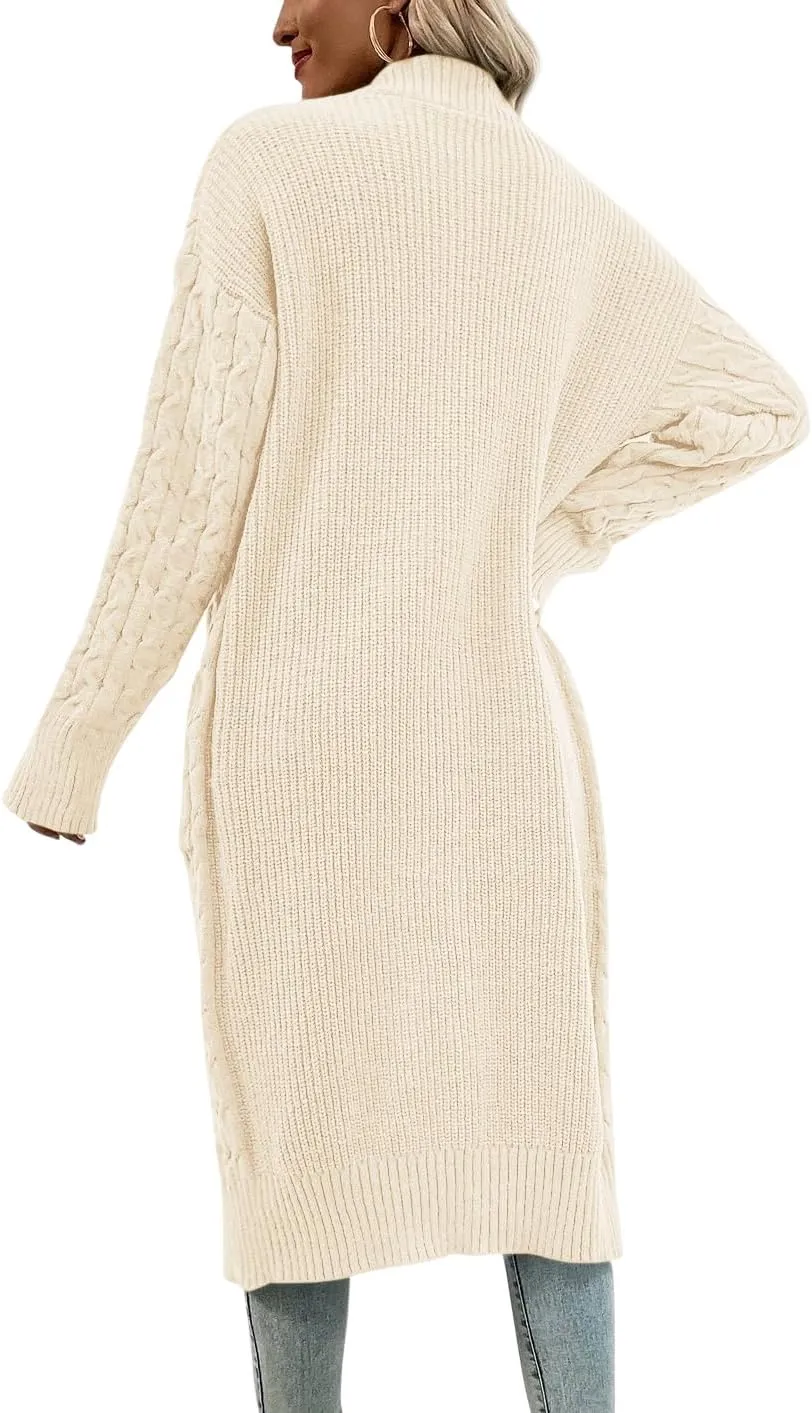 Onedreamer Womens Long Cardigan Cable Knit Open Front Long Sleeve Sweater Coats with Pockets