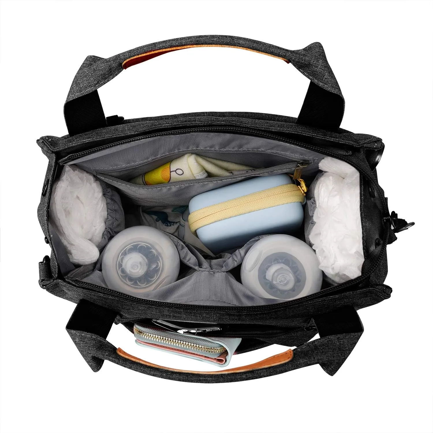 Pomelo Best Baby Diaper Bag Backpack, Large Capacity Multifunction Travel Pack with Waterproof Changing Pad, stroller hook with velcro, insulated bottle holder, utensil pocket, Dark Grey