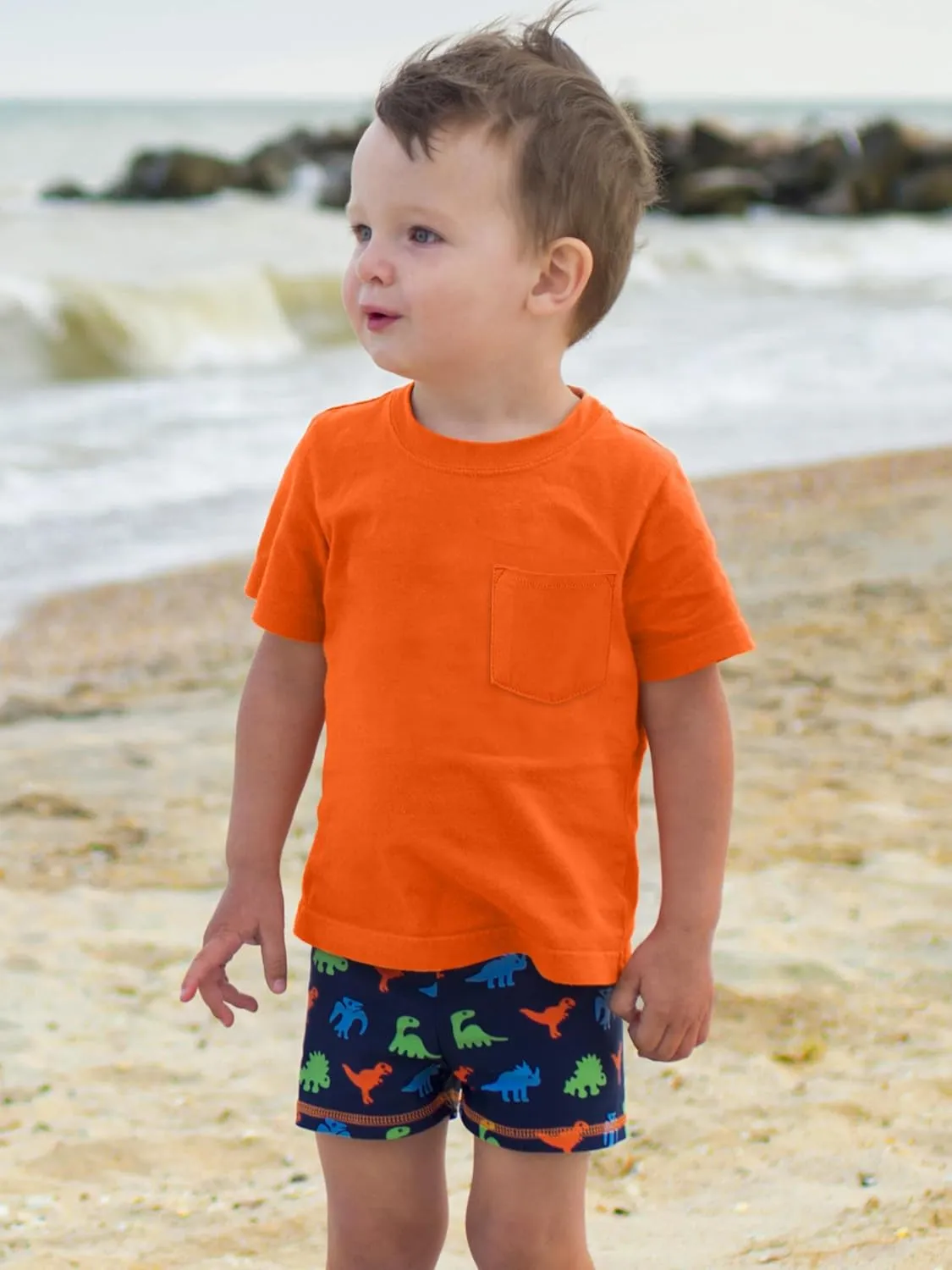 Poroka Toddlers and Boys' Short-Sleeve T-Shirts Cotton Crew Neck Tee Baby Short-Solid Pocket T-Shirts with Pocket 4 Pack