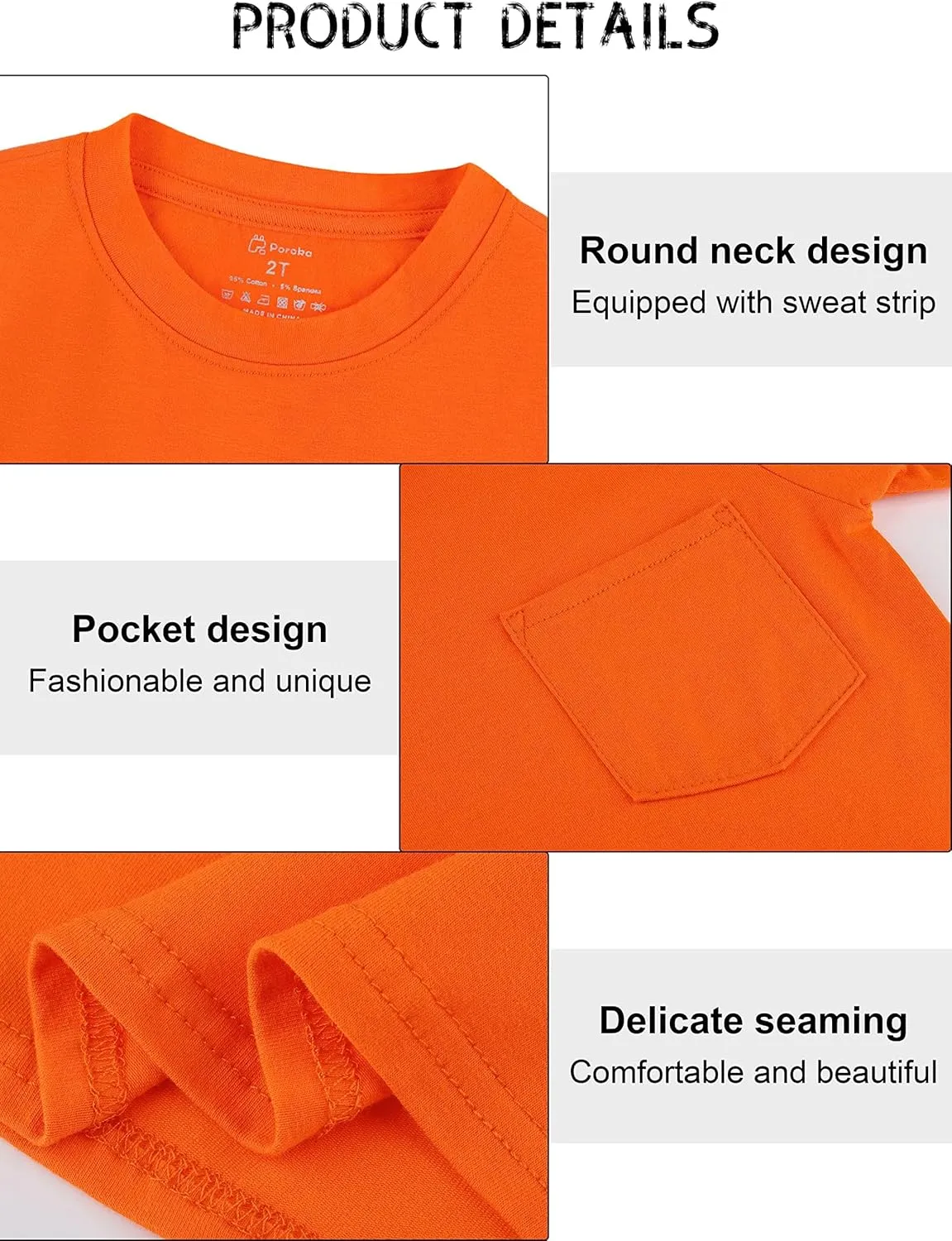Poroka Toddlers and Boys' Short-Sleeve T-Shirts Cotton Crew Neck Tee Baby Short-Solid Pocket T-Shirts with Pocket 4 Pack