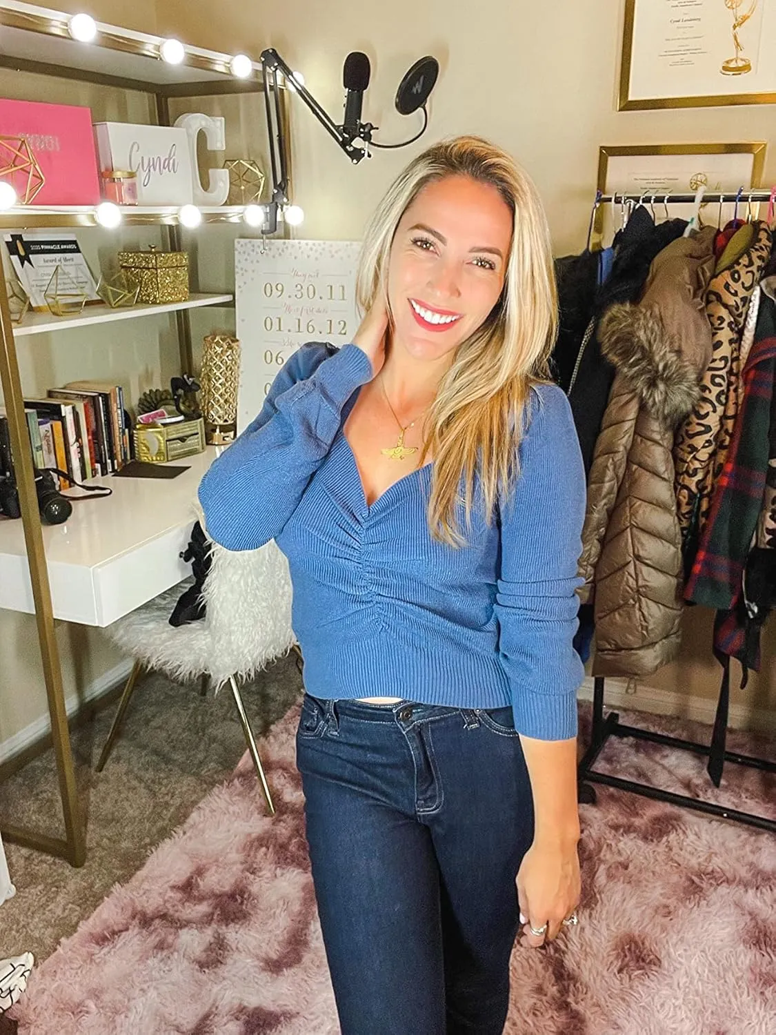 PRETTYGARDEN Fall Long Sleeve Cropped Sweaters for Women 2024 Off The Shoulder V Neck Ruched Ribbed Knit Going Out Tops