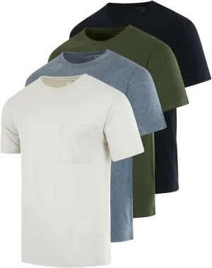 Real Essentials 4 Pack: Men's Cotton Performance Short Sleeve Crew Neck Pocket T-Shirt Athletic Top (Available in Big & Tall)