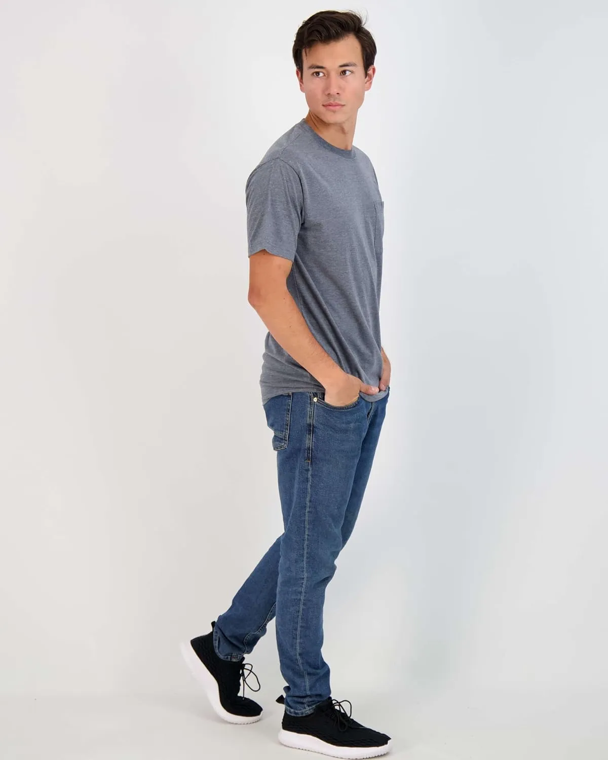 Real Essentials 4 Pack: Men's Cotton Performance Short Sleeve Crew Neck Pocket T-Shirt Athletic Top (Available in Big & Tall)