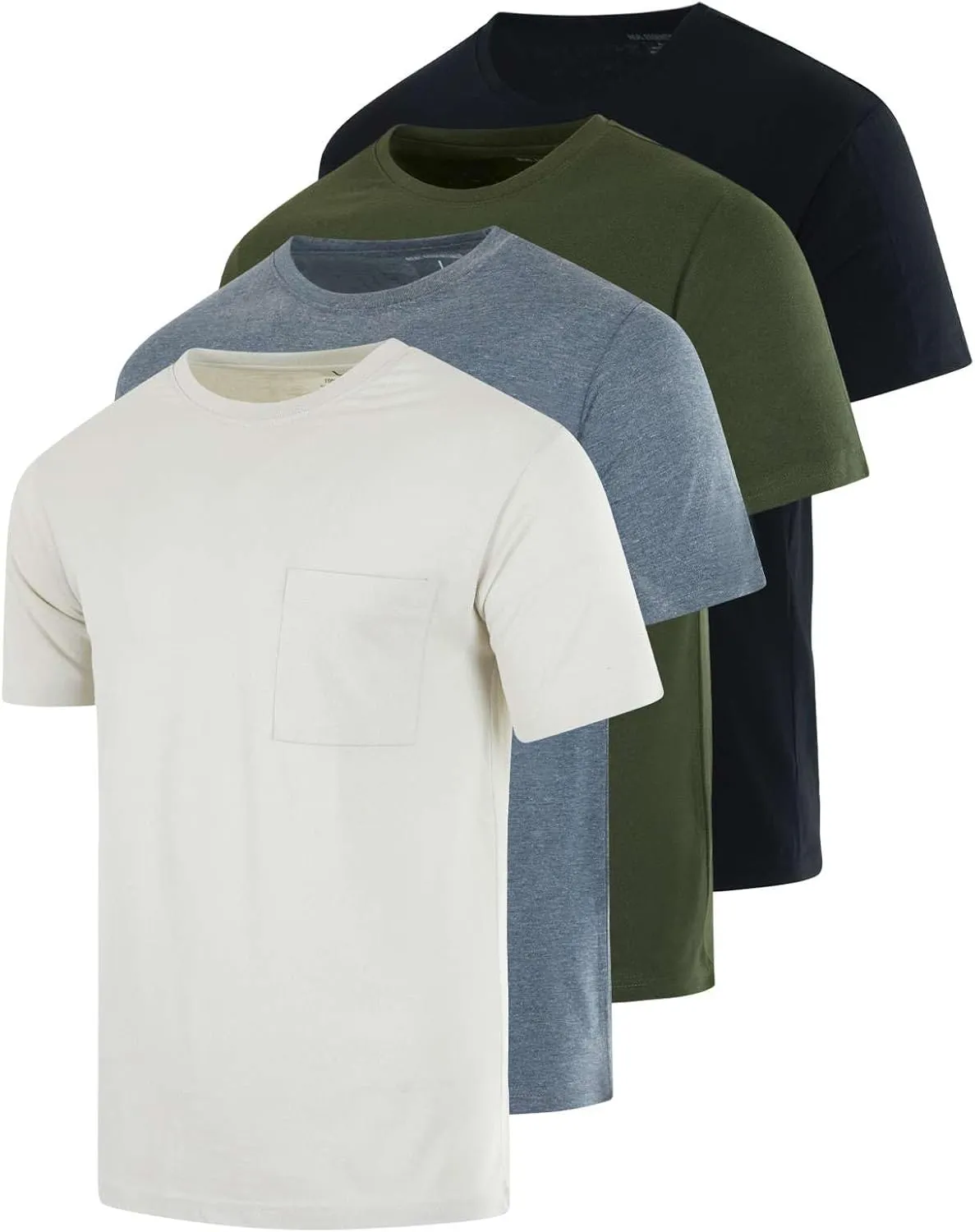 Real Essentials 4 Pack: Men's Cotton Performance Short Sleeve Crew Neck Pocket T-Shirt Athletic Top (Available in Big & Tall)