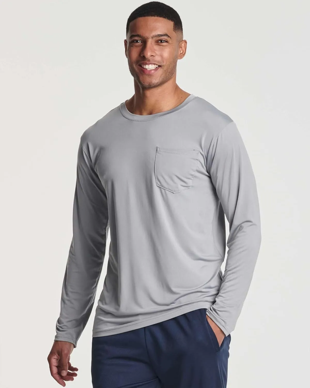 Real Essentials 4 Pack: Men's Dry-Fit Active Athletic Long Sleeve Pocket Crew T-Shirt Outdoors UPF 50 S-5XLT