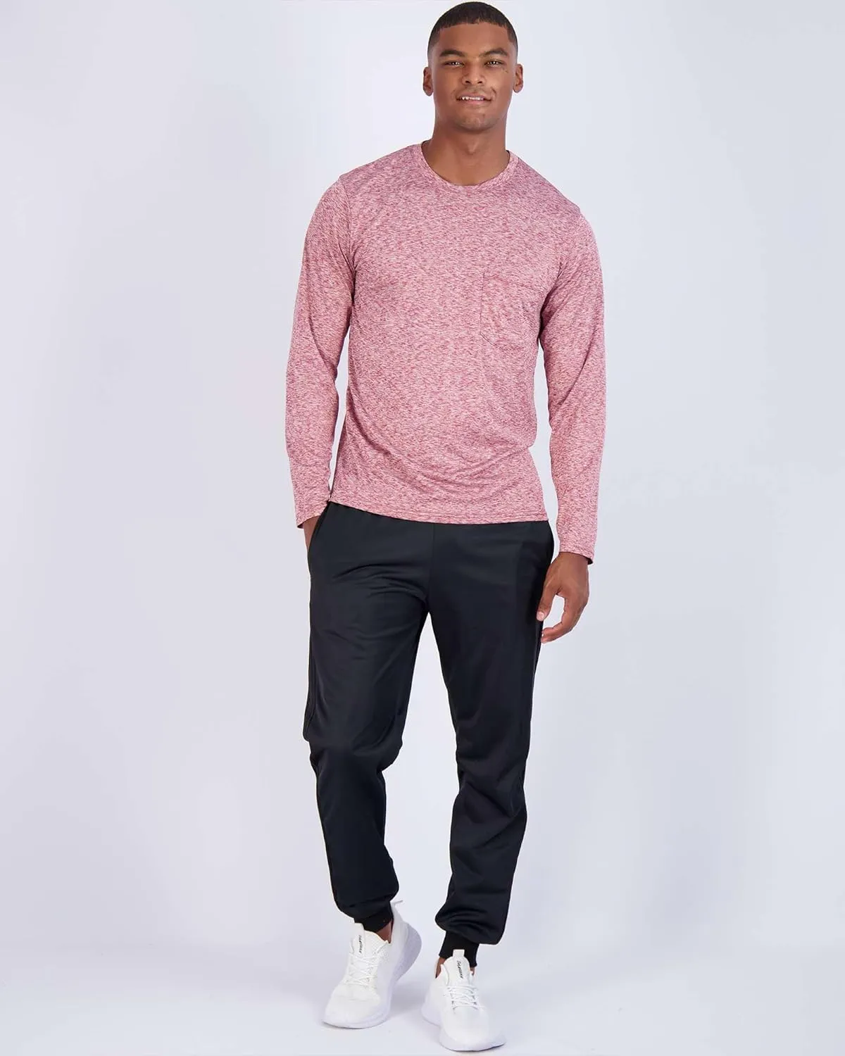 Real Essentials 4 Pack: Men's Dry-Fit Active Athletic Long Sleeve Pocket Crew T-Shirt Outdoors UPF 50 S-5XLT