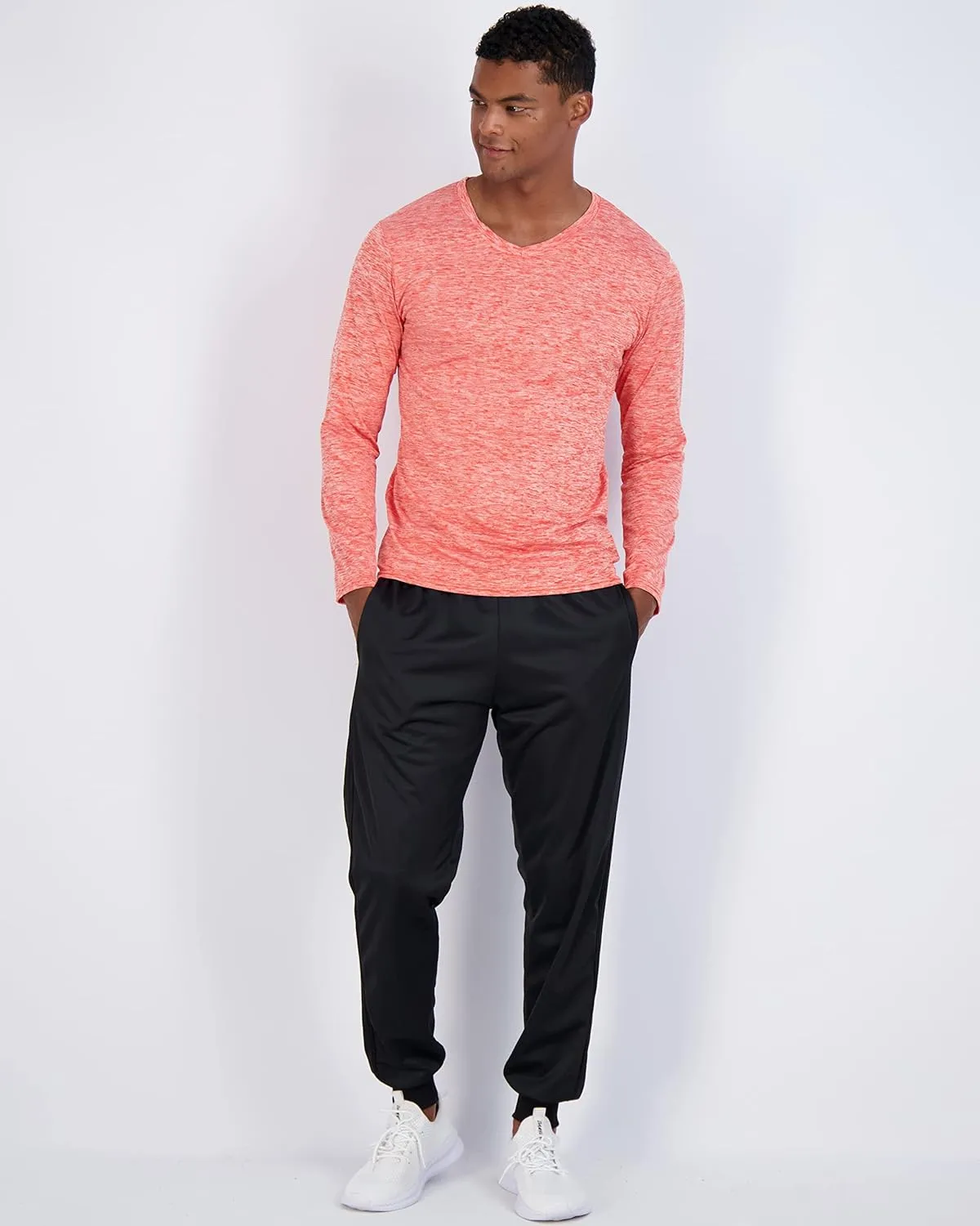 Real Essentials 4 Pack: Men's Dry Fit Long Sleeve V-Neck Active T-Shirt - Athletic Outdoor UPF 50  (Available in Big & Tall)