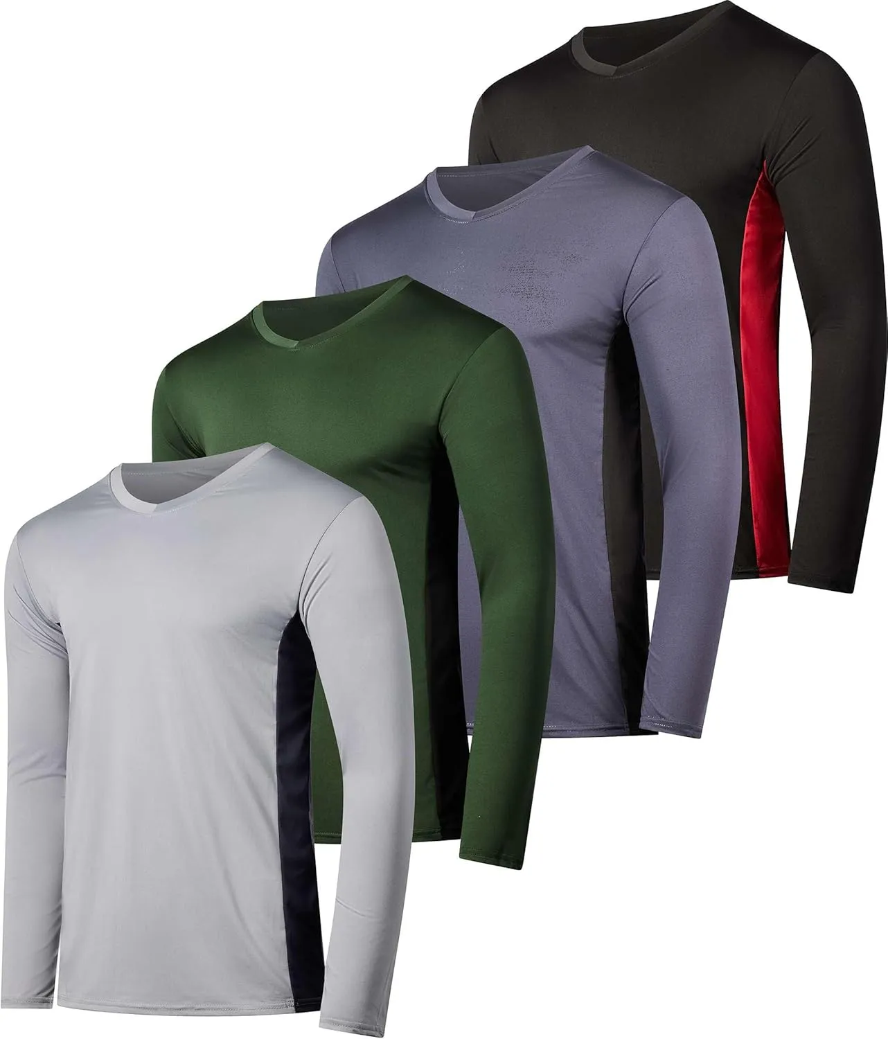Real Essentials 4 Pack: Men's Dry Fit Long Sleeve V-Neck Active T-Shirt - Athletic Outdoor UPF 50  (Available in Big & Tall)