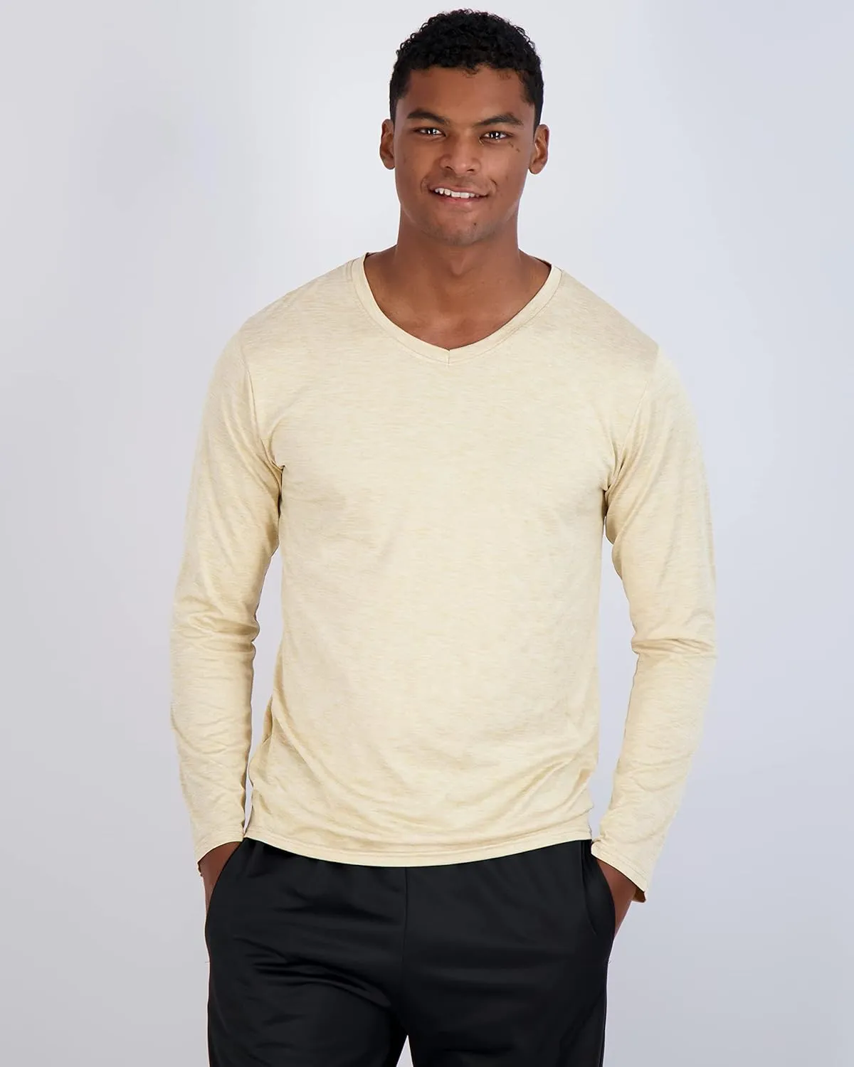 Real Essentials 4 Pack: Men's Dry Fit Long Sleeve V-Neck Active T-Shirt - Athletic Outdoor UPF 50  (Available in Big & Tall)