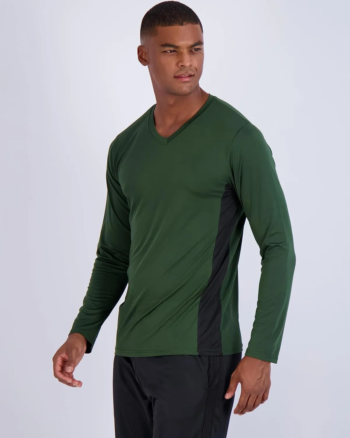 Real Essentials 4 Pack: Men's Dry Fit Long Sleeve V-Neck Active T-Shirt - Athletic Outdoor UPF 50  (Available in Big & Tall)