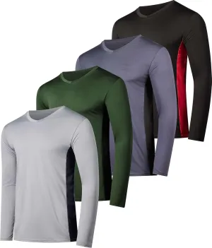 Real Essentials 4 Pack: Men's Dry Fit Long Sleeve V-Neck Active T-Shirt - Athletic Outdoor UPF 50  (Available in Big & Tall)