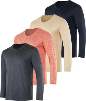 Real Essentials 4 Pack: Men's Dry Fit Long Sleeve V-Neck Active T-Shirt - Athletic Outdoor UPF 50  (Available in Big & Tall)