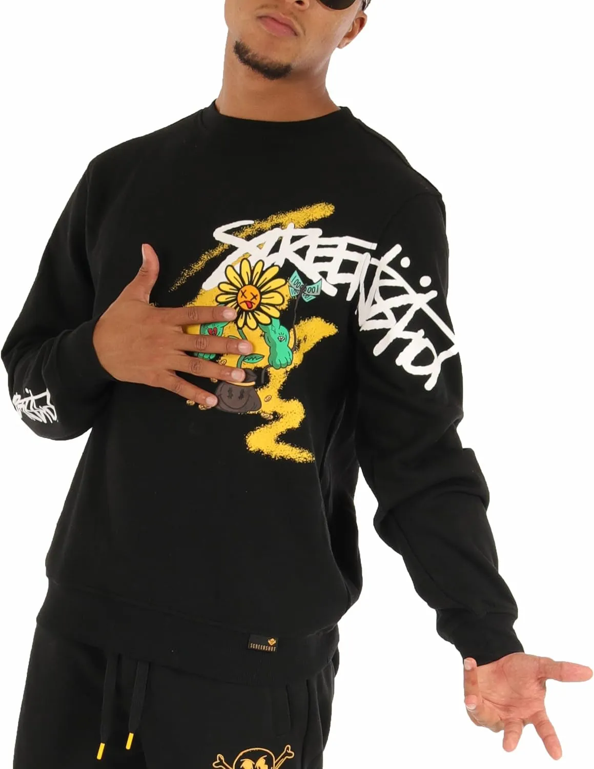 SCREENSHOT CREWNECK 3202 Mens Urban Streetwear NYC Graffiti Hip Hop Fleece Pullover Active Fashion Crew Neck Sweatshirt Top