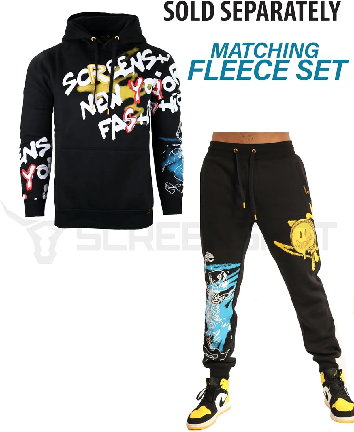 SCREENSHOT-FLEECE HOODIE 4202 Mens Urban Streetwear NYC Graffiti Embroidery Patch Fleece Pullover Sweatshirt Hoodie