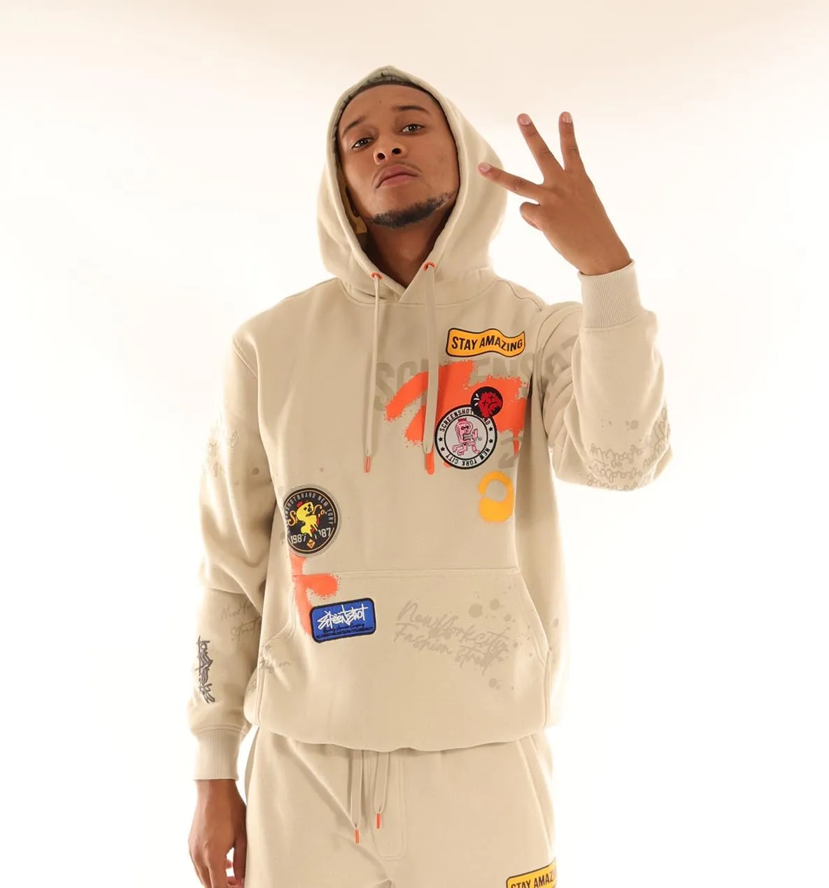 SCREENSHOT-FLEECE HOODIE 4202 Mens Urban Streetwear NYC Graffiti Embroidery Patch Fleece Pullover Sweatshirt Hoodie