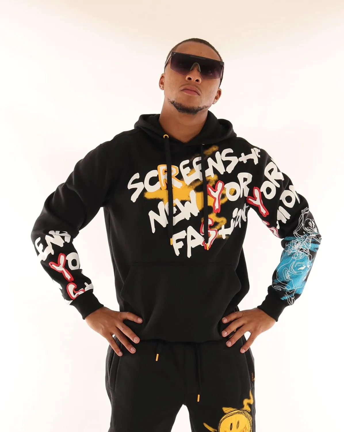 SCREENSHOT-FLEECE HOODIE 4202 Mens Urban Streetwear NYC Graffiti Embroidery Patch Fleece Pullover Sweatshirt Hoodie