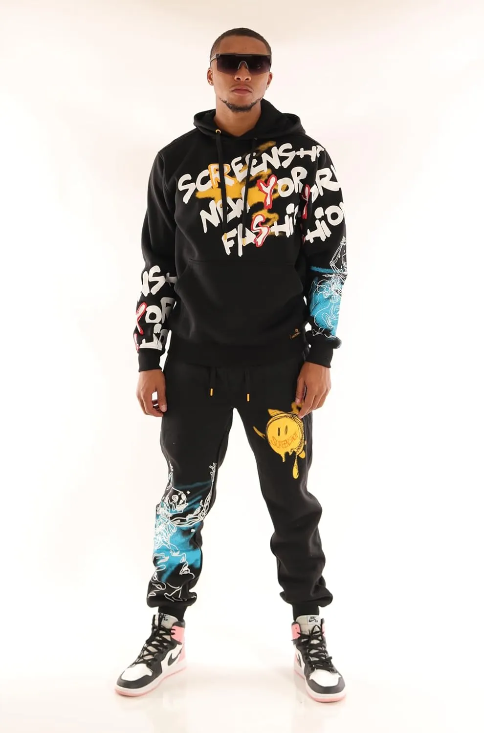 SCREENSHOT-FLEECE HOODIE 4202 Mens Urban Streetwear NYC Graffiti Embroidery Patch Fleece Pullover Sweatshirt Hoodie