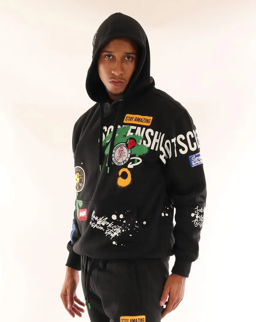 SCREENSHOT-FLEECE HOODIE 4202 Mens Urban Streetwear NYC Graffiti Embroidery Patch Fleece Pullover Sweatshirt Hoodie