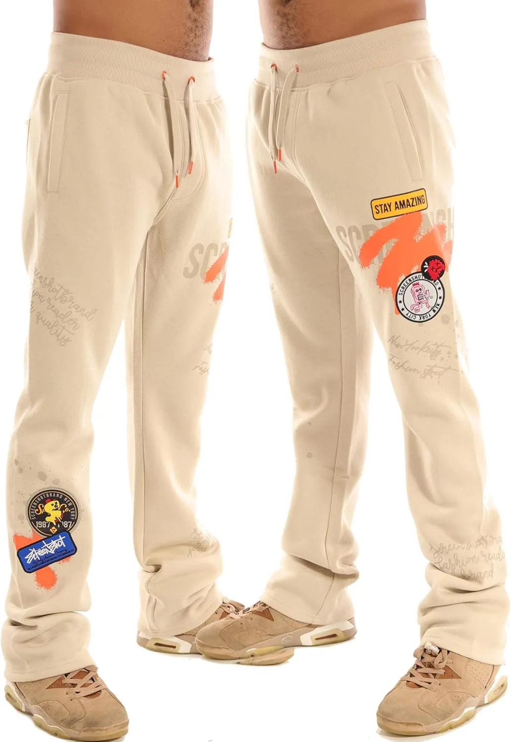 SCREENSHOT-Fleece Pants 4202 Mens Streetwear Urban Fit Fleece Pants - Stacked Fit Fashion Sweatpants Ribbed Wasteband