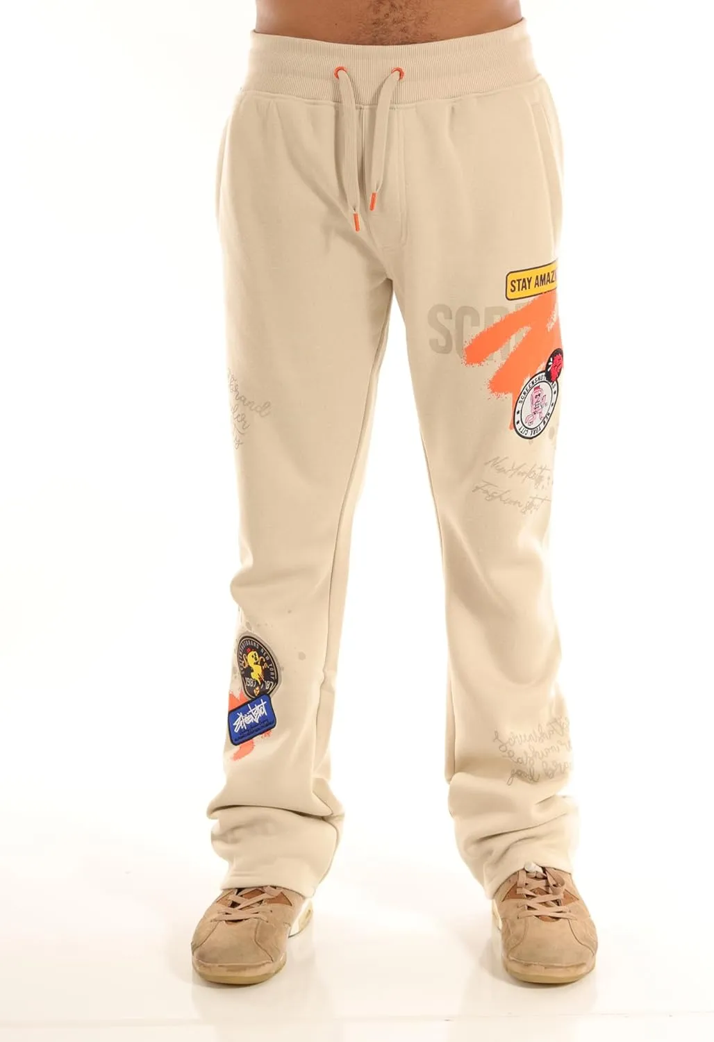 SCREENSHOT-Fleece Pants 4202 Mens Streetwear Urban Fit Fleece Pants - Stacked Fit Fashion Sweatpants Ribbed Wasteband