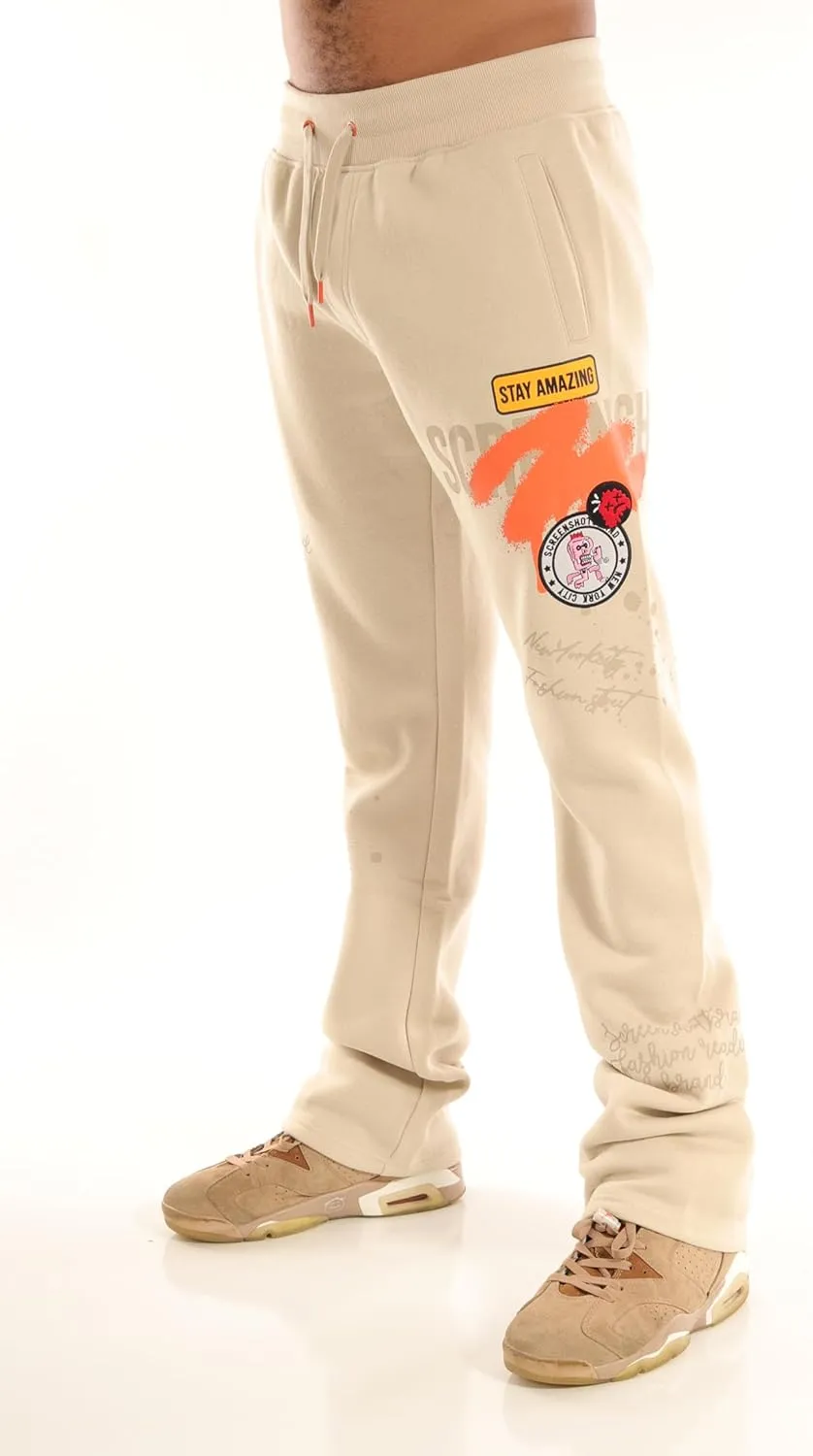 SCREENSHOT-Fleece Pants 4202 Mens Streetwear Urban Fit Fleece Pants - Stacked Fit Fashion Sweatpants Ribbed Wasteband