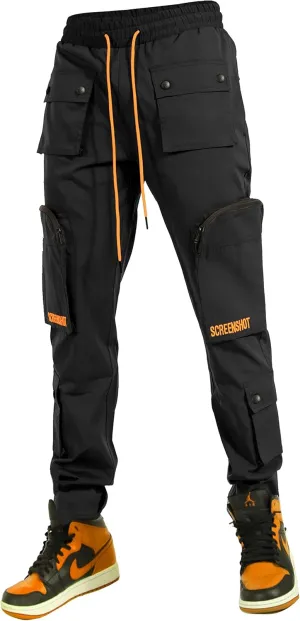 SCREENSHOT Mens Hip Hop Premium Multifunctional Utility Nylon Cargo Pants - Crisp Shell Fabric 3D Pockets Tapered Fit Bottoms