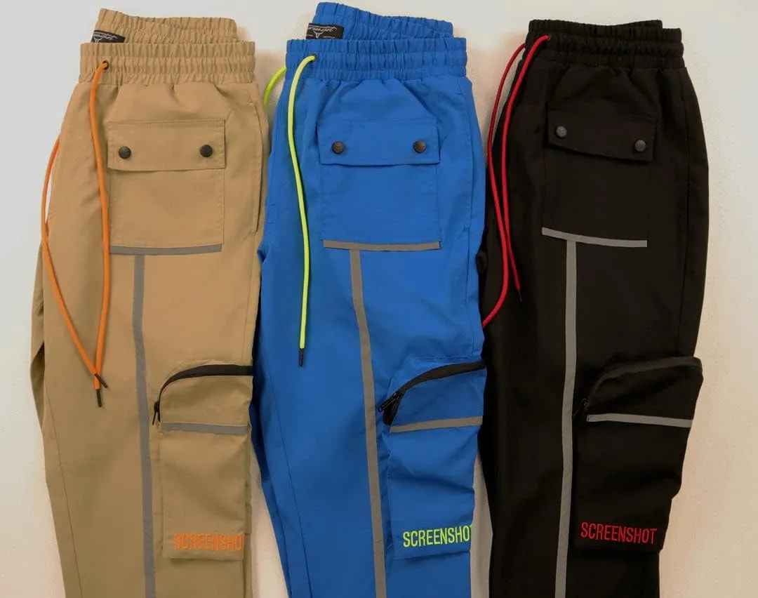 SCREENSHOT Mens Hip Hop Premium Multifunctional Utility Nylon Cargo Pants - Crisp Shell Fabric 3D Pockets Tapered Fit Bottoms