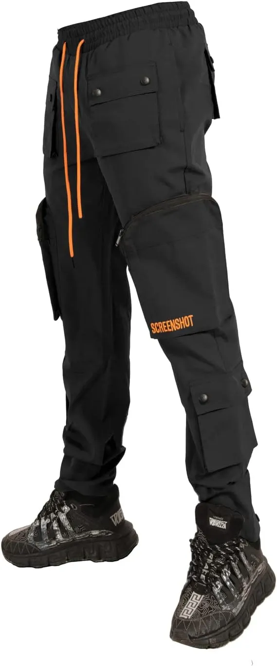 SCREENSHOT Mens Hip Hop Premium Multifunctional Utility Nylon Cargo Pants - Crisp Shell Fabric 3D Pockets Tapered Fit Bottoms