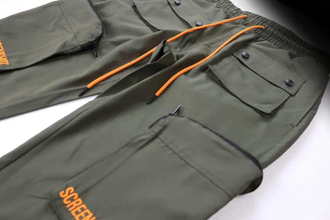 SCREENSHOT Mens Hip Hop Premium Multifunctional Utility Nylon Cargo Pants - Crisp Shell Fabric 3D Pockets Tapered Fit Bottoms