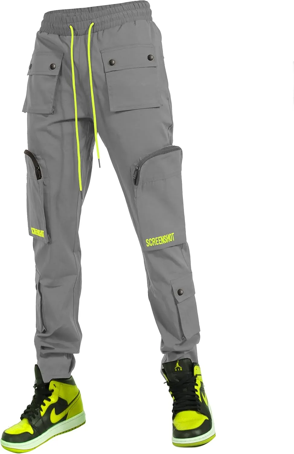 SCREENSHOT Mens Hip Hop Premium Multifunctional Utility Nylon Cargo Pants - Crisp Shell Fabric 3D Pockets Tapered Fit Bottoms