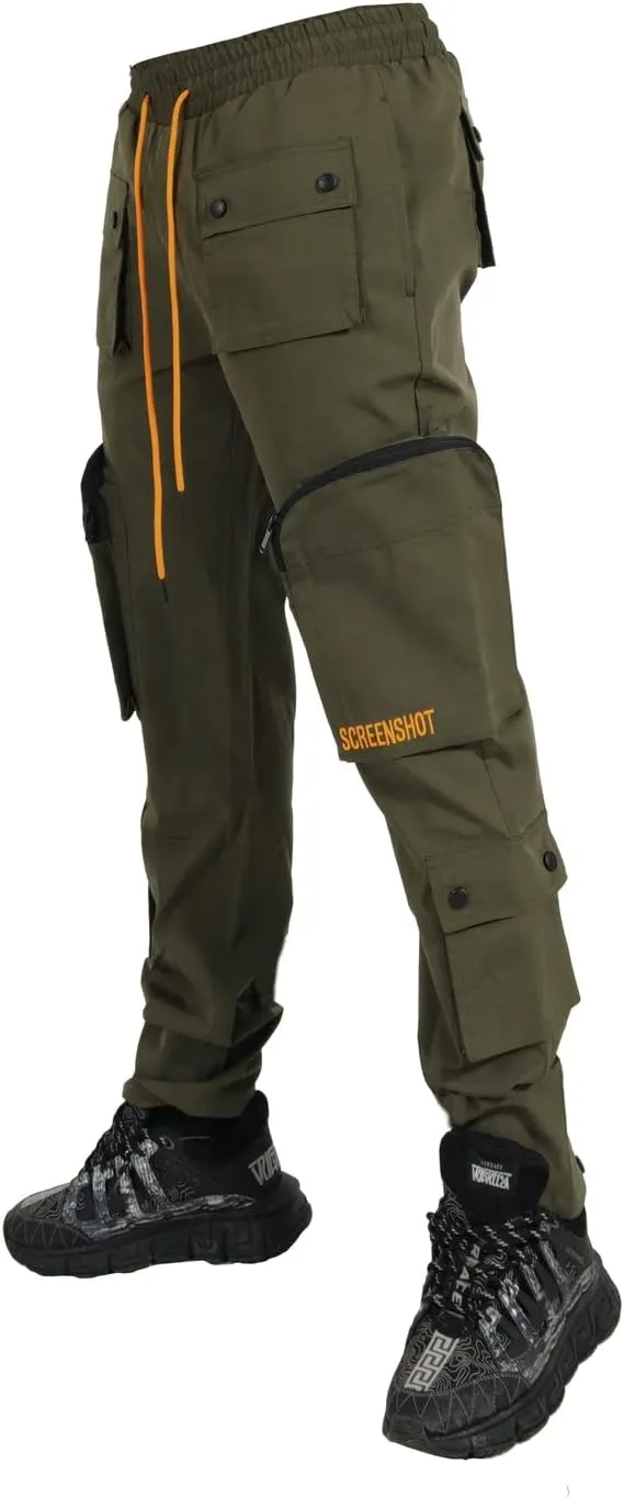 SCREENSHOT Mens Hip Hop Premium Multifunctional Utility Nylon Cargo Pants - Crisp Shell Fabric 3D Pockets Tapered Fit Bottoms