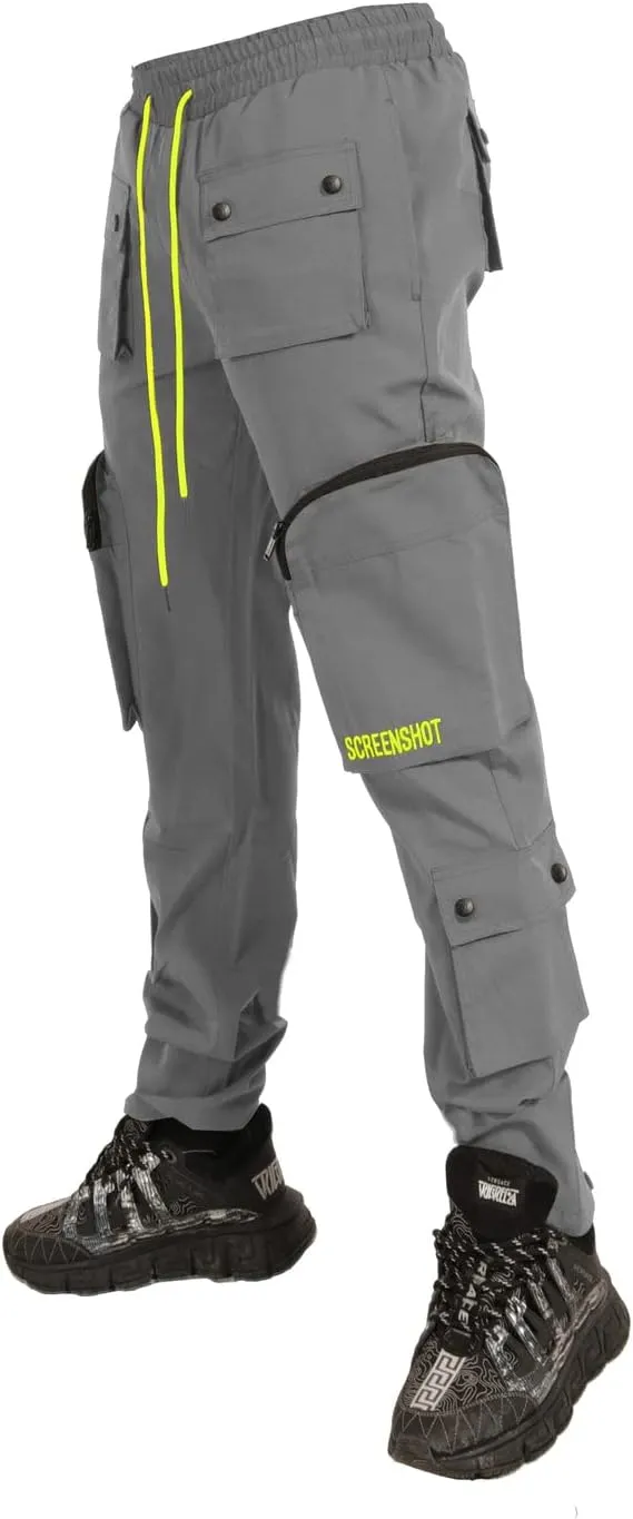 SCREENSHOT Mens Hip Hop Premium Multifunctional Utility Nylon Cargo Pants - Crisp Shell Fabric 3D Pockets Tapered Fit Bottoms