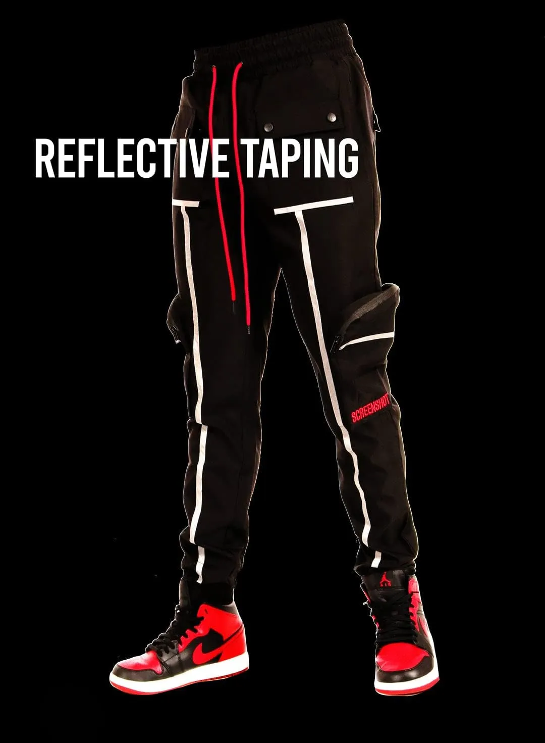SCREENSHOT Mens Hip Hop Premium Multifunctional Utility Nylon Cargo Pants - Crisp Shell Fabric 3D Pockets Tapered Fit Bottoms
