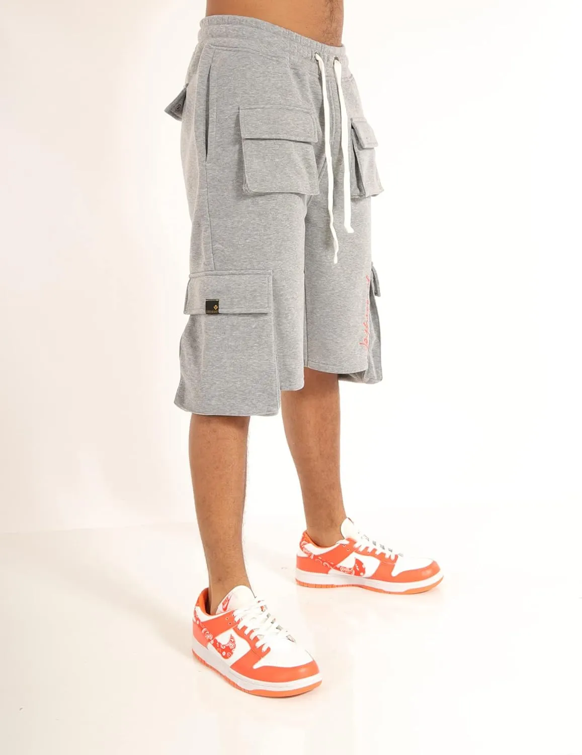SCREENSHOT Mens Urban NYC Hip Hop Utility Fit Premium Fleece Shorts - Varsity Street Fashion SweatShorts Ribbed Wasteband