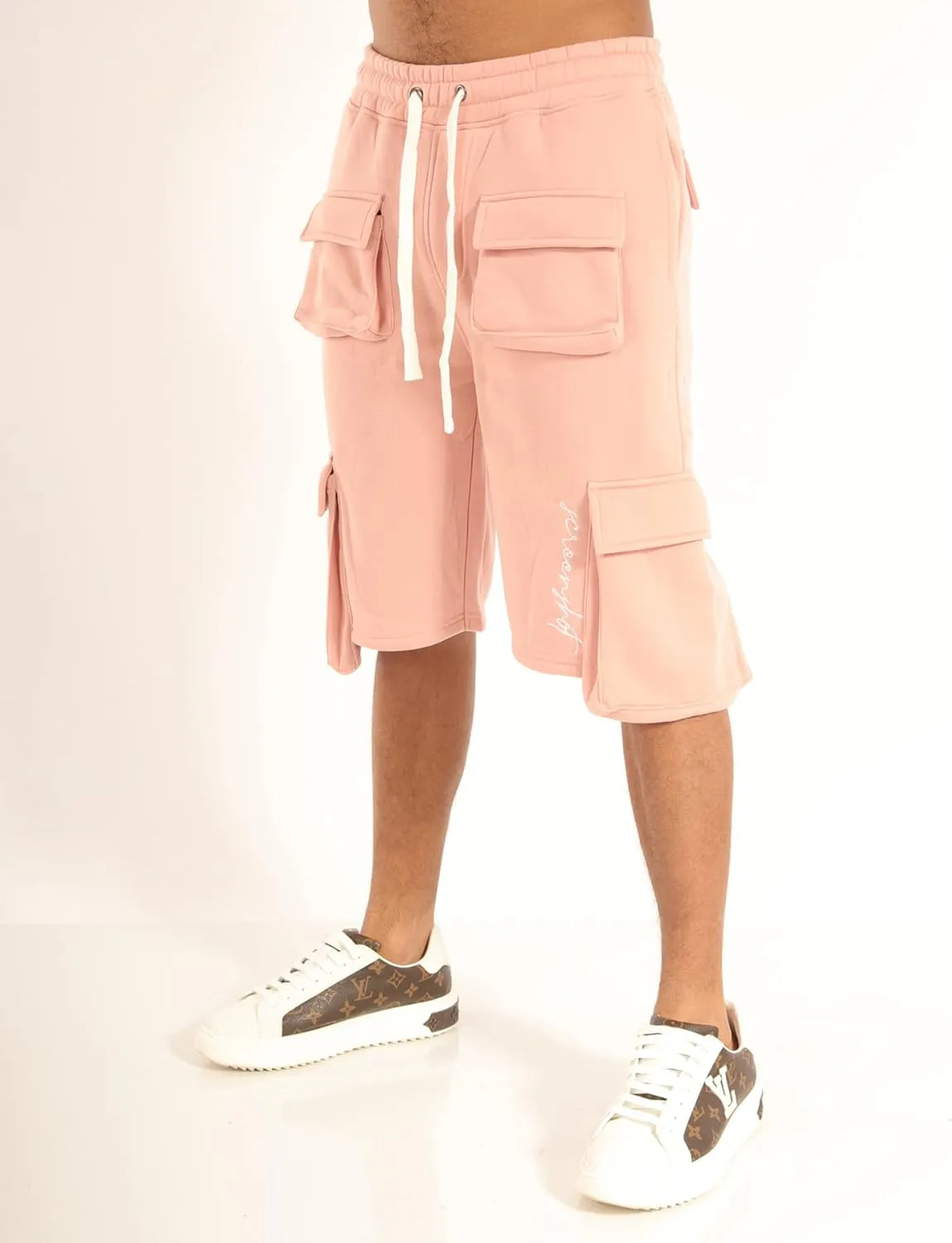 SCREENSHOT Mens Urban NYC Hip Hop Utility Fit Premium Fleece Shorts - Varsity Street Fashion SweatShorts Ribbed Wasteband