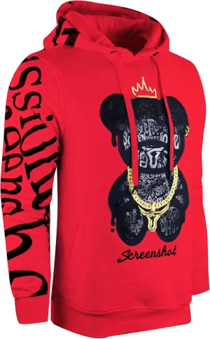 SCREENSHOT Mens Urban Premium Fleece Hoodie - Animation Cartoon Character Embroidery Patch Gel Print Hooded Sweatshirt