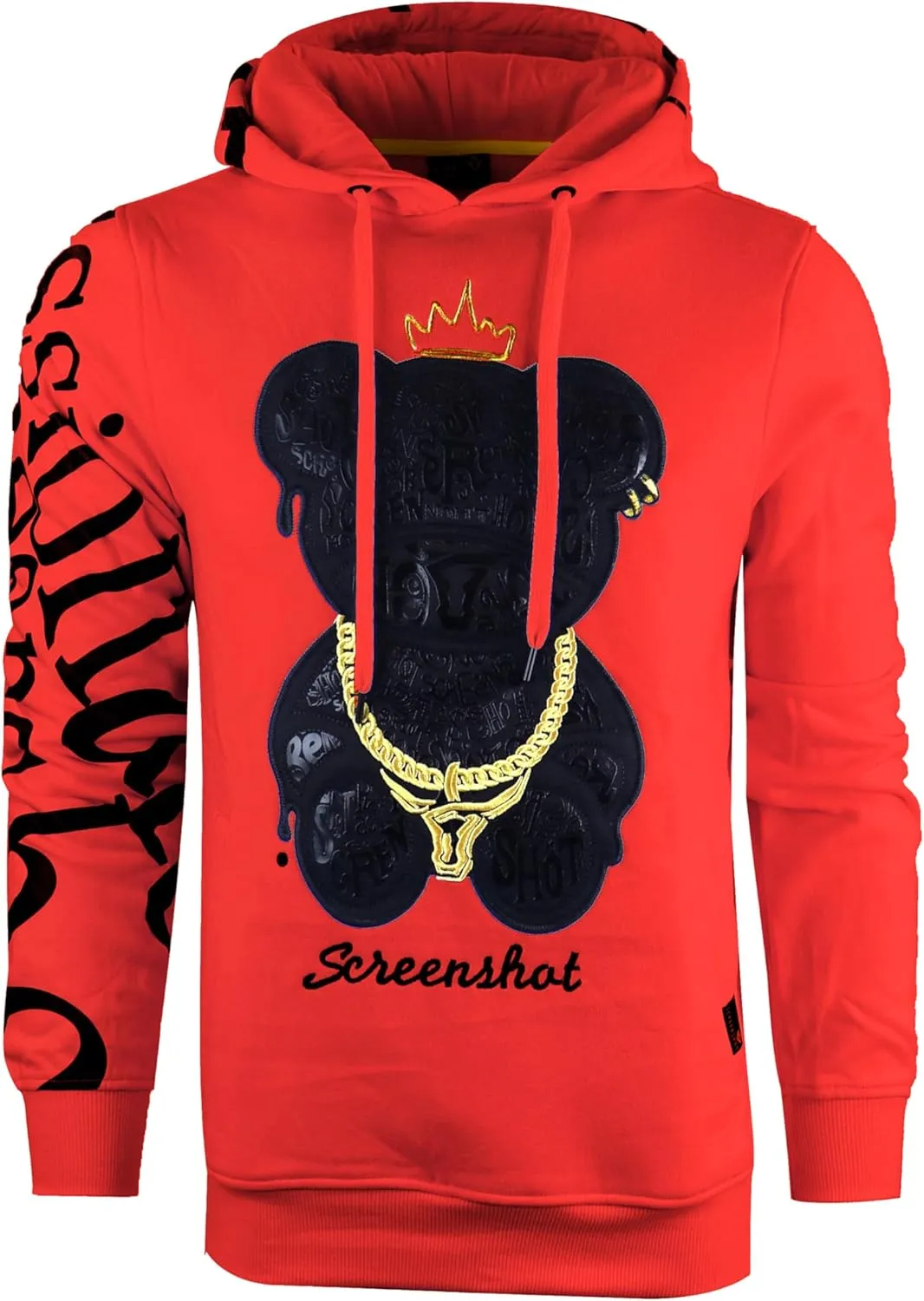 SCREENSHOT Mens Urban Premium Fleece Hoodie - Animation Cartoon Character Embroidery Patch Gel Print Hooded Sweatshirt