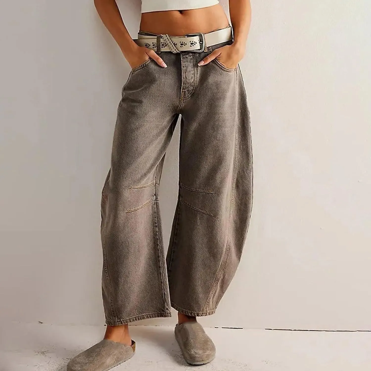 sdbrld Cargo Pants Women Adjustable Waist XXL Multiple Pocket Relaxed Fit Straight Wide Leg Y2K Pants Trousers Fashion Jeans