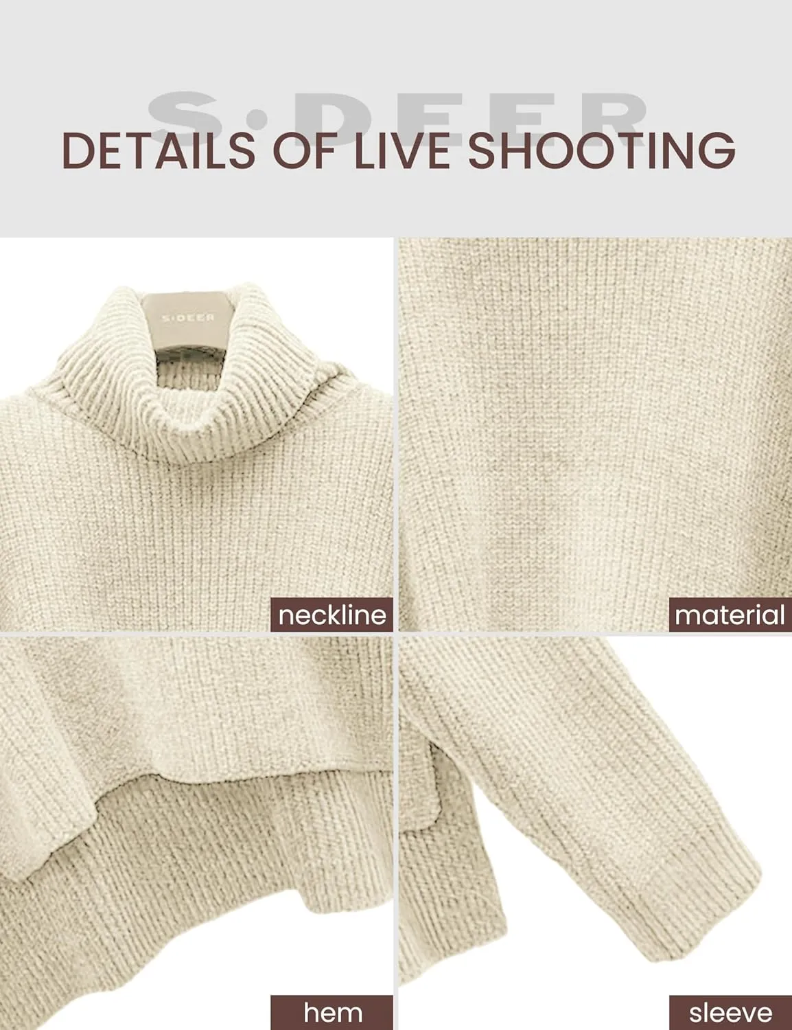 S·DEER Women's Turtleneck Long Sleeve Sweater Knit Pullover Cropped Sweaters Casual Loose Fall Winter Jumper Tops