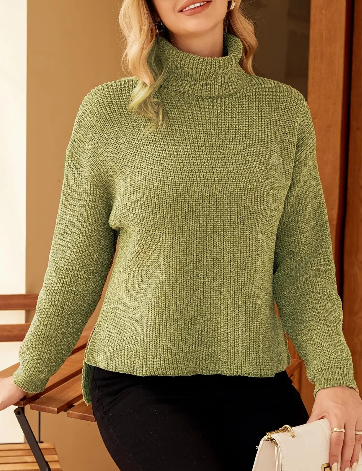 S·DEER Women's Turtleneck Long Sleeve Sweater Knit Pullover Cropped Sweaters Casual Loose Fall Winter Jumper Tops